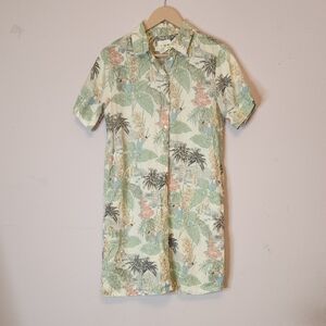C&C California Tropical Print Linen Button Down Shirt  Dress, size S